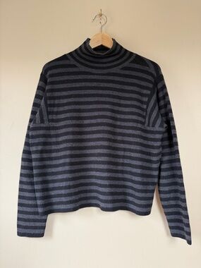 Eileen Fisher Merino Turtleneck Top Regenerative Wool Charcoal Black - Small